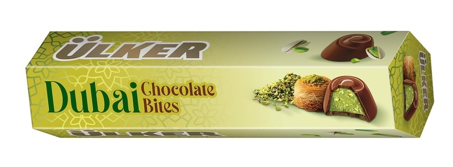 أولكر دبي شوكليت بايتس (Ülker Dubai Chocolate Bites) - محشوة بالفستق والكنافة.