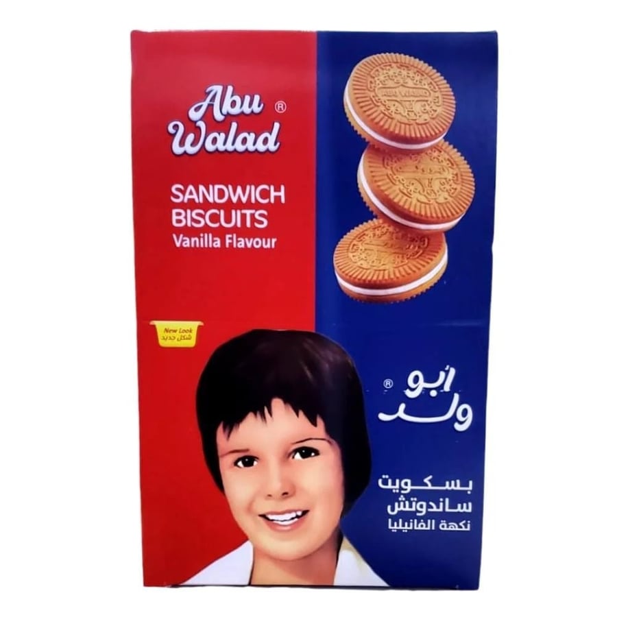 24 x 90 gبسكويت ساندوتش أبو ولد (Abu Walad) بنكهة الفانيليا - طعم الذكريات الأصلي