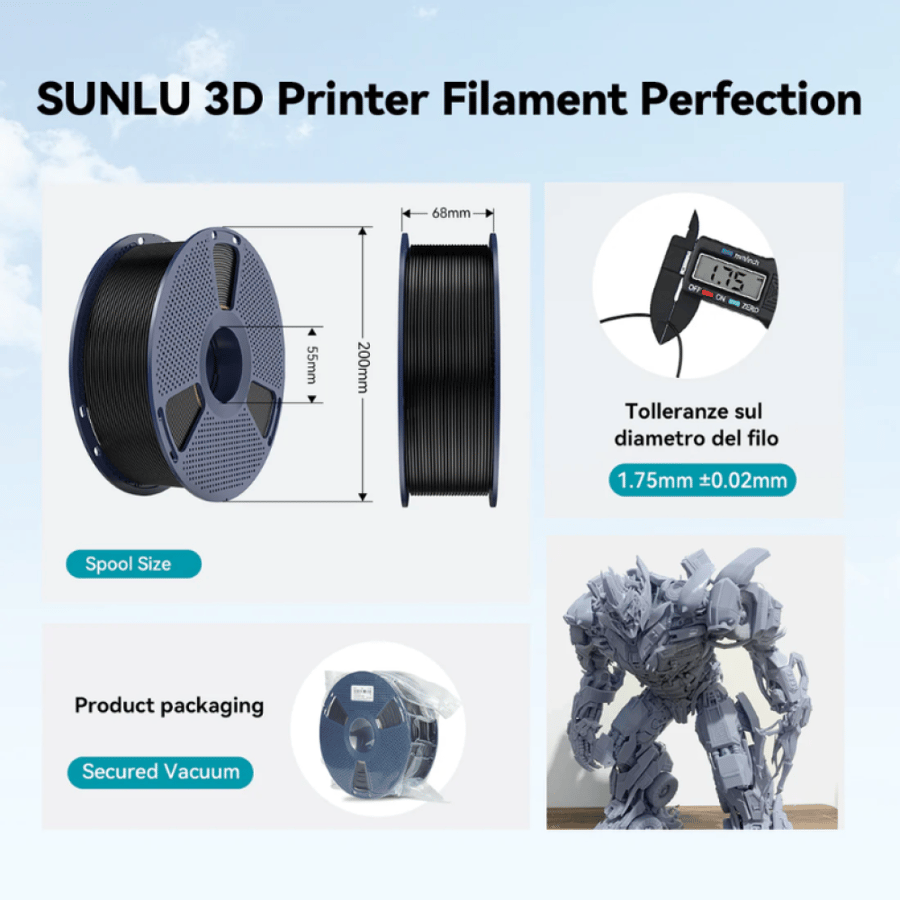 مجموعة خيوط طباعة ثلاثيه الابعاد Sunlu PLA+ Black ,1.75Ø , 5kg