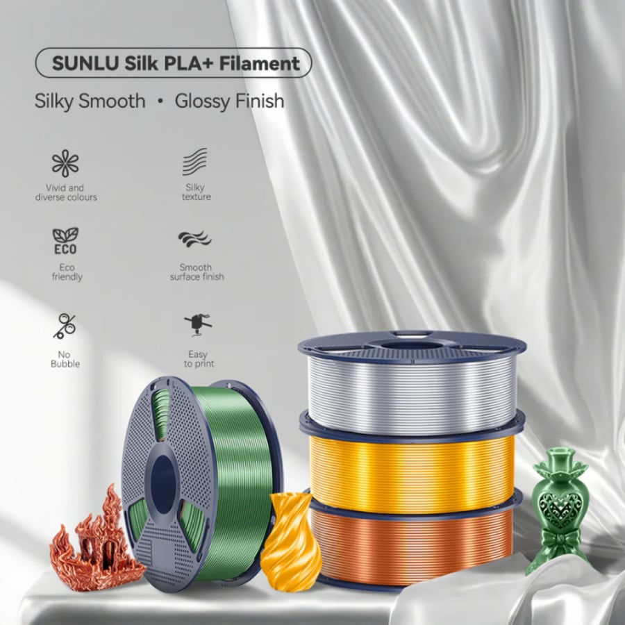 مجموعة خيوط طباعة ثلاثيه الابعاد Sunlu PLA+ Silk Golden , Silver ,1.75Ø , 4kg