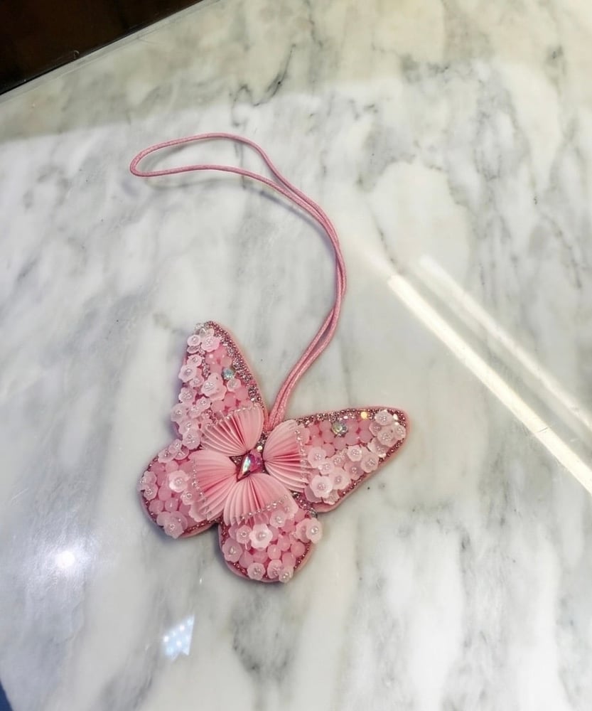 Pink Butterfly Beaded Bag Charm