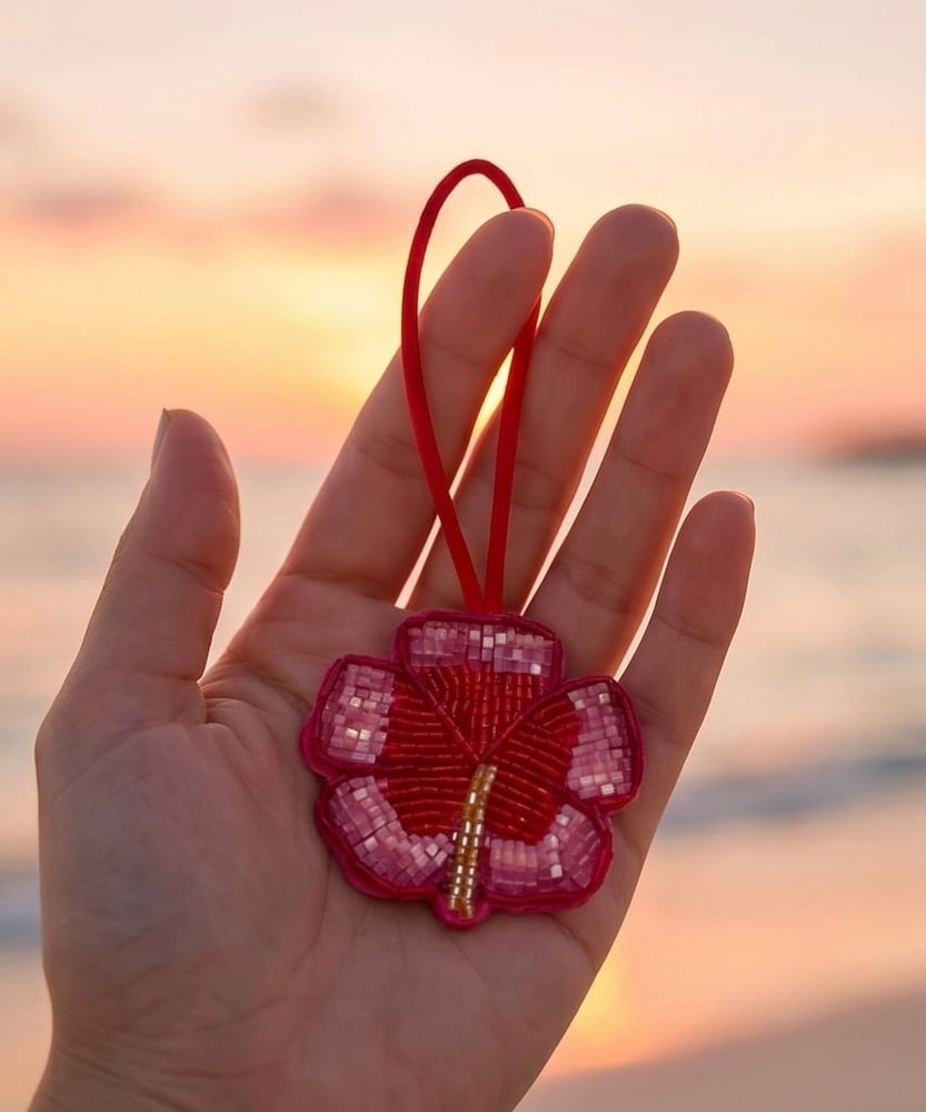Hibiscus  Beaded Bag Charm