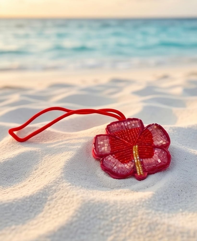 Hibiscus  Beaded Bag Charm