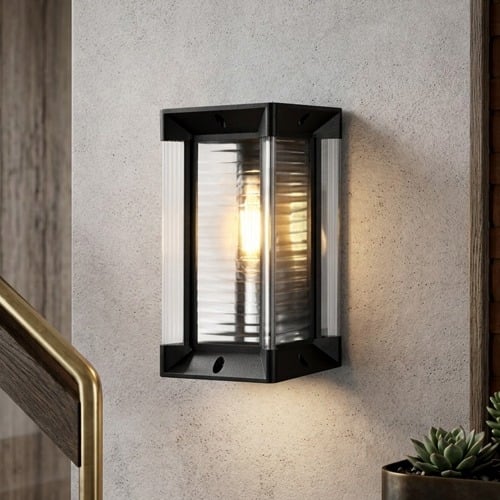 Exterior wall lighting with patterned glass