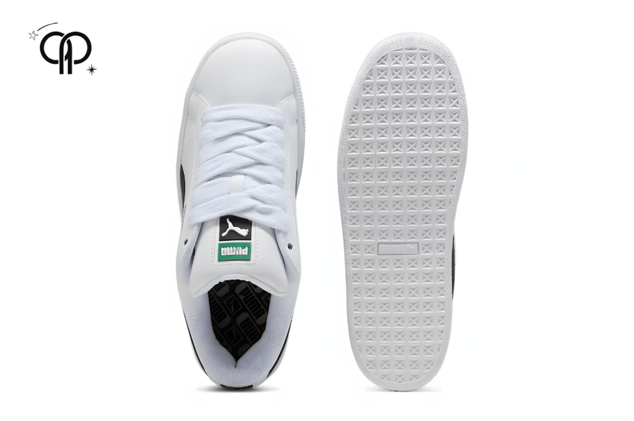 حذاء نسائي بوما ابيض مع اسود white and black Puma Suede XL leather sneaker.