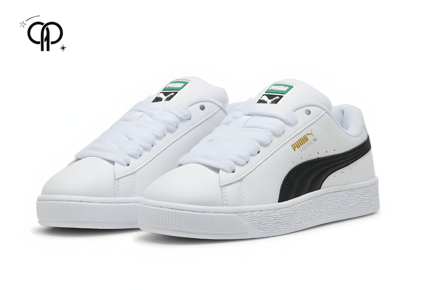 حذاء نسائي بوما ابيض مع اسود white and black Puma Suede XL leather sneaker.