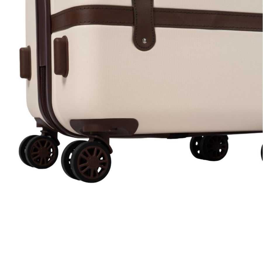 Travel luggage set against breaking 3 pieces made of polycarbonate PC expandable with brown frame, beige cream