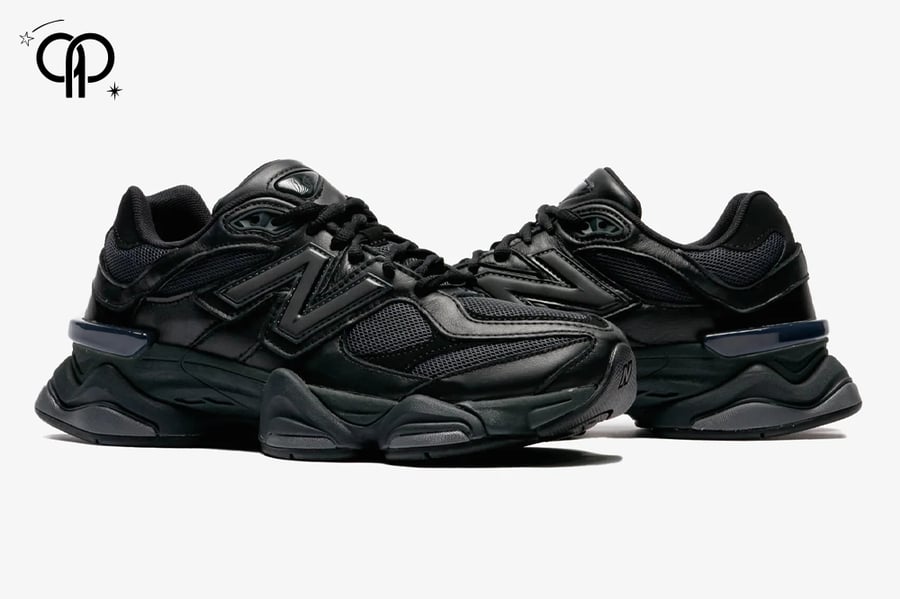 حذاء نيو بالانس 9060 رجالي أسود a New Balance 9060 'Triple Black Leather' sneaker.