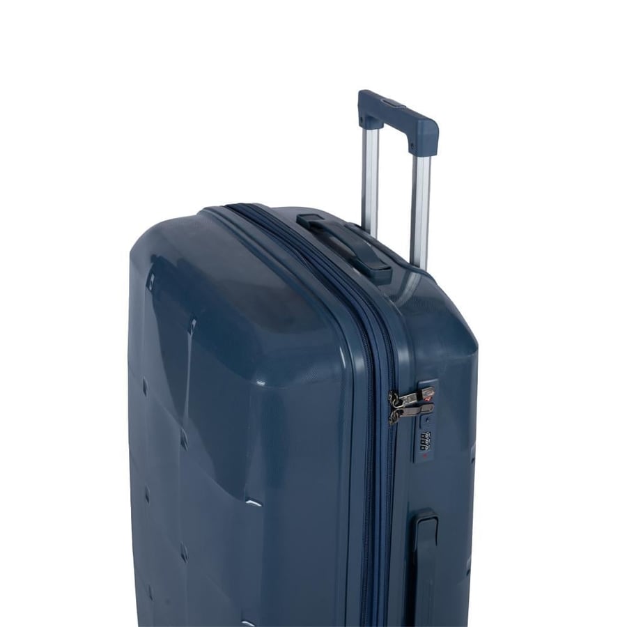 Travel luggage set against breaking 3 pieces made of strong polypropylene material with unique geometric design with additional expansion zipper, Navy