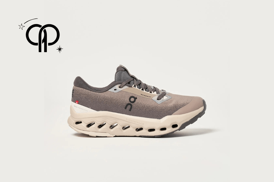 حذاء رجالي اون رانينج رمادي   On Cloudsurfer Trail 2 Waterproof men's running shoe in Cinder/Desert is designed with a durable waterproof upper