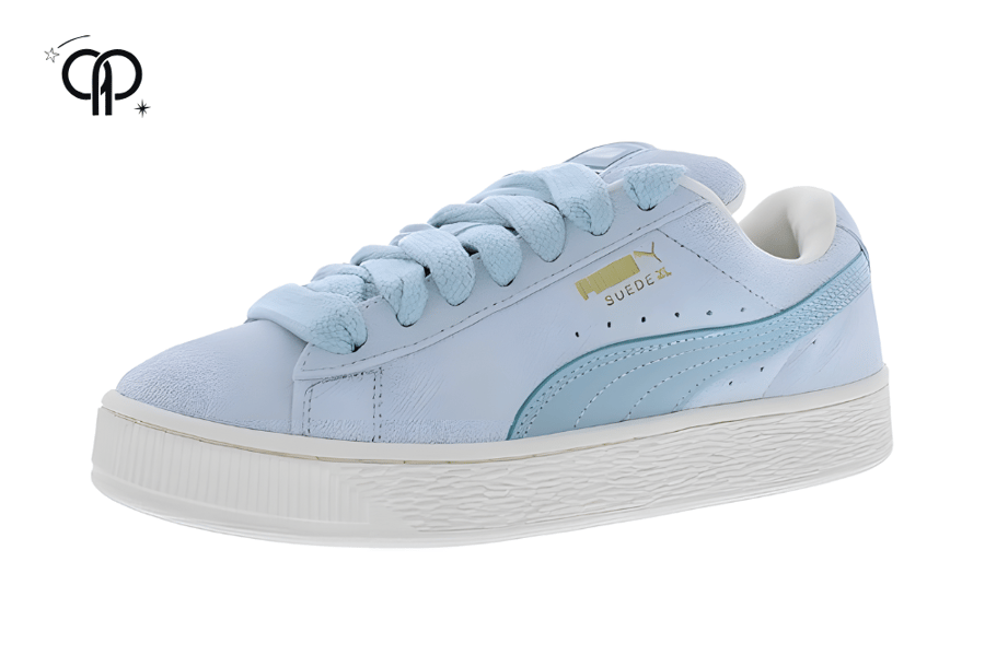 Women's shoe Puma for women Puma Suede Classic XXI sneaker in an aquifer/light blue and white colorway