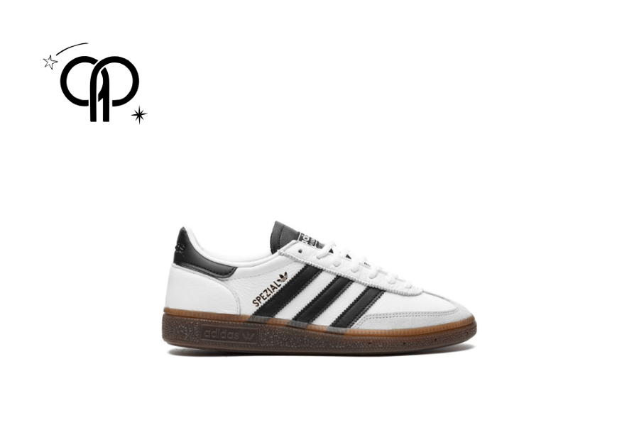 حذاء نسائي اديداس ابيض مع اسود Adidas Handball Spezial sneaker in the "White Black Gum" colorway.