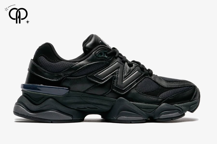 حذاء نيو بالانس 9060 رجالي أسود a New Balance 9060 'Triple Black Leather' sneaker.