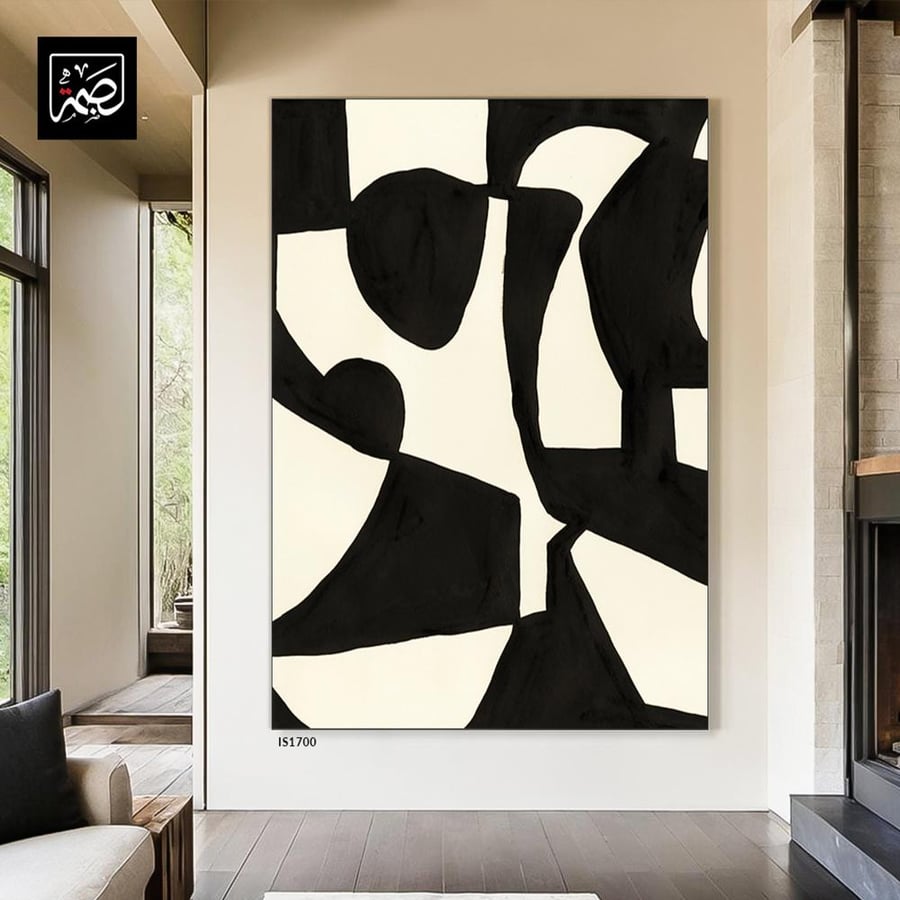 Wall canvas painting with modern design in beige and black