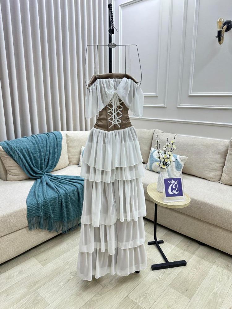 Dress with corset cut layered