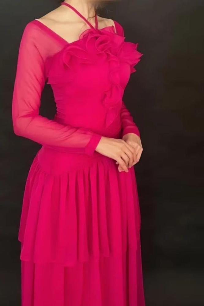 فستان فوشي طويل