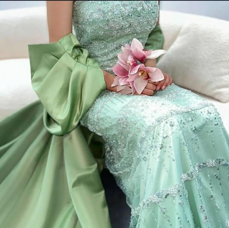 Luxurious dress with full embroidery and a separate tail