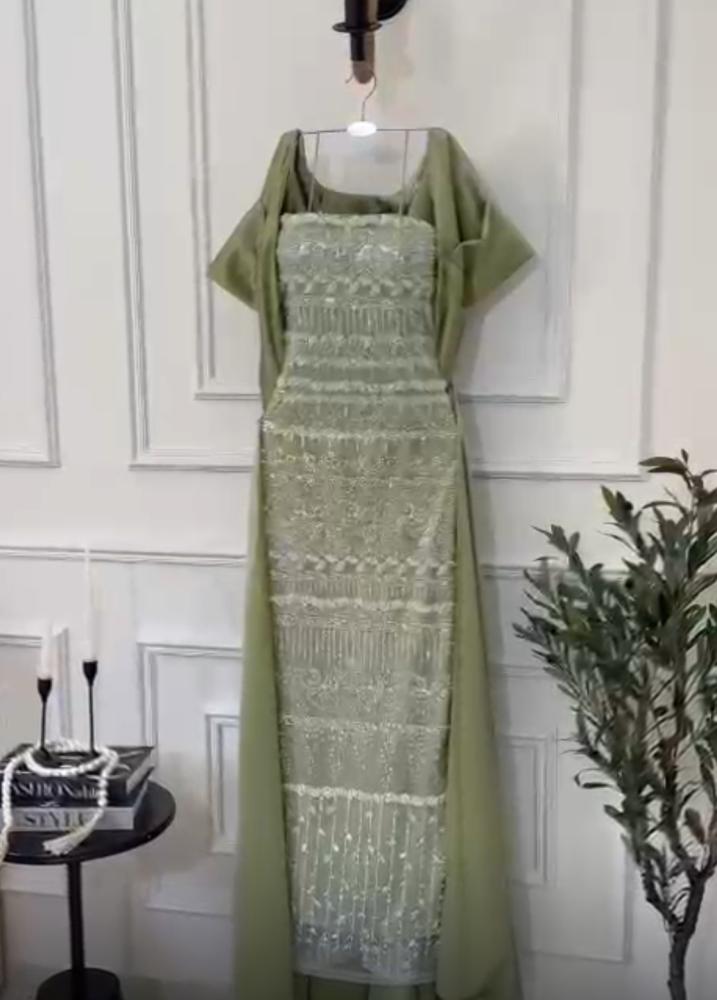 Luxurious dress with full embroidery and a separate tail