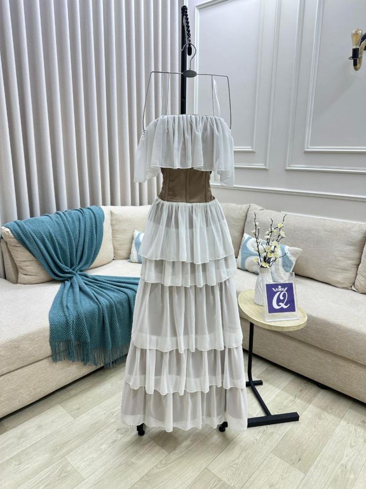 Dress with corset cut layered