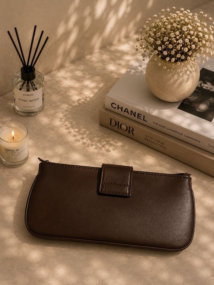 Fendi bag, leather, dark brown color