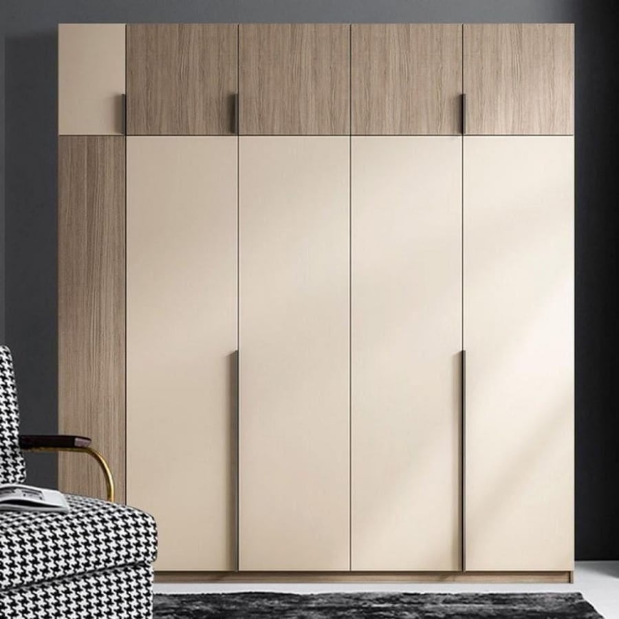 Modern clothes wardrobe 4 hinged doors and accessories | Width 250 cm × height 250 cm × depth 60 cm | Spanish chipboard wood | Luxury Home | Free delivery and installation Jeddah and Mecca | 10-year warranty
