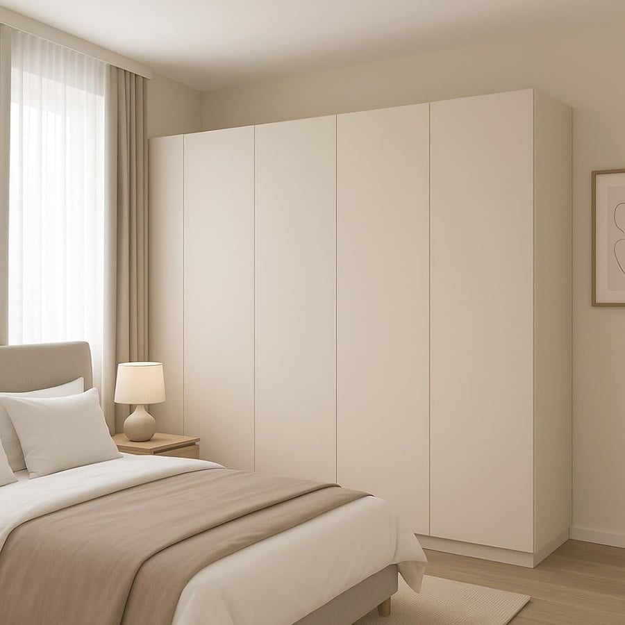 Luxury wardrobe | 250 cm × 220 cm | 5 hinged doors | Spanish chipboard wood | 10-year warranty | Free delivery and installation Jeddah and Mecca only