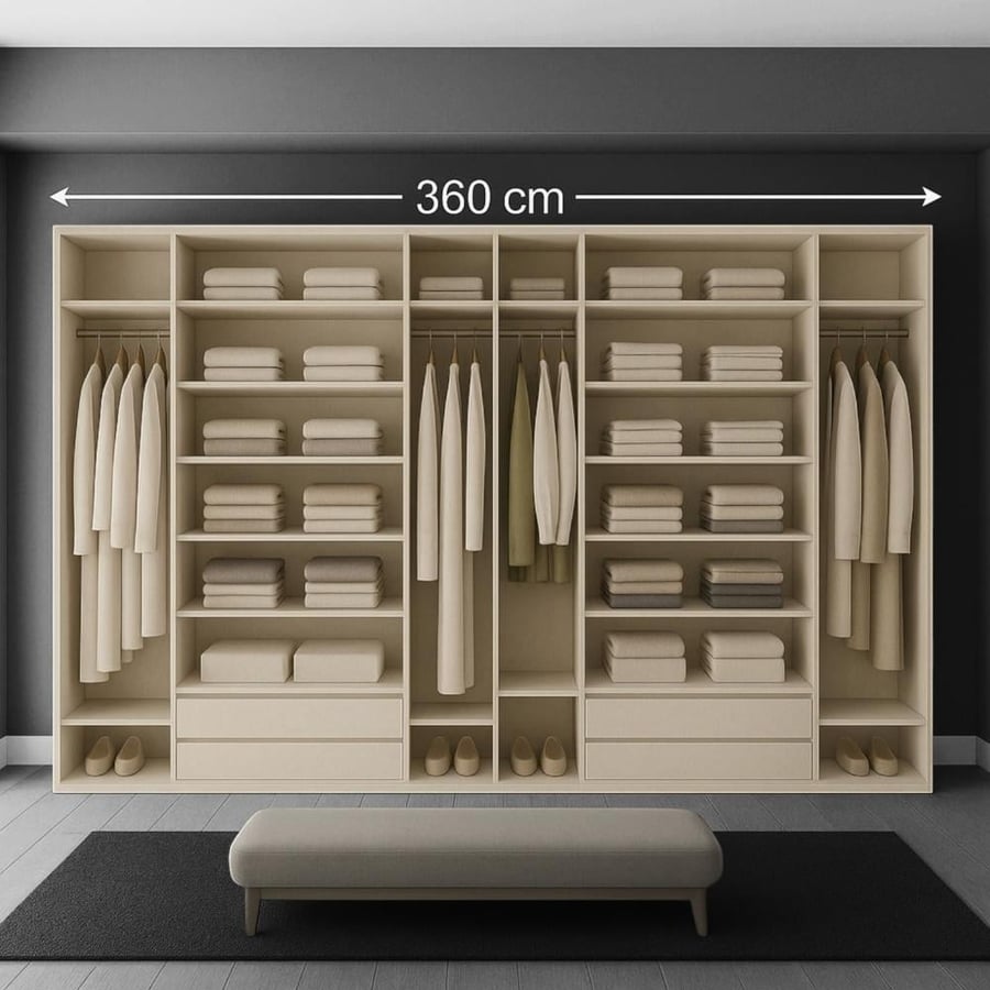 Modern clothes wardrobe 8 hinged doors | Width 360 cm × height 250 cm × depth 60 cm | Spanish chipboard wood | Free delivery and installation Jeddah and Mecca | 10-year warranty