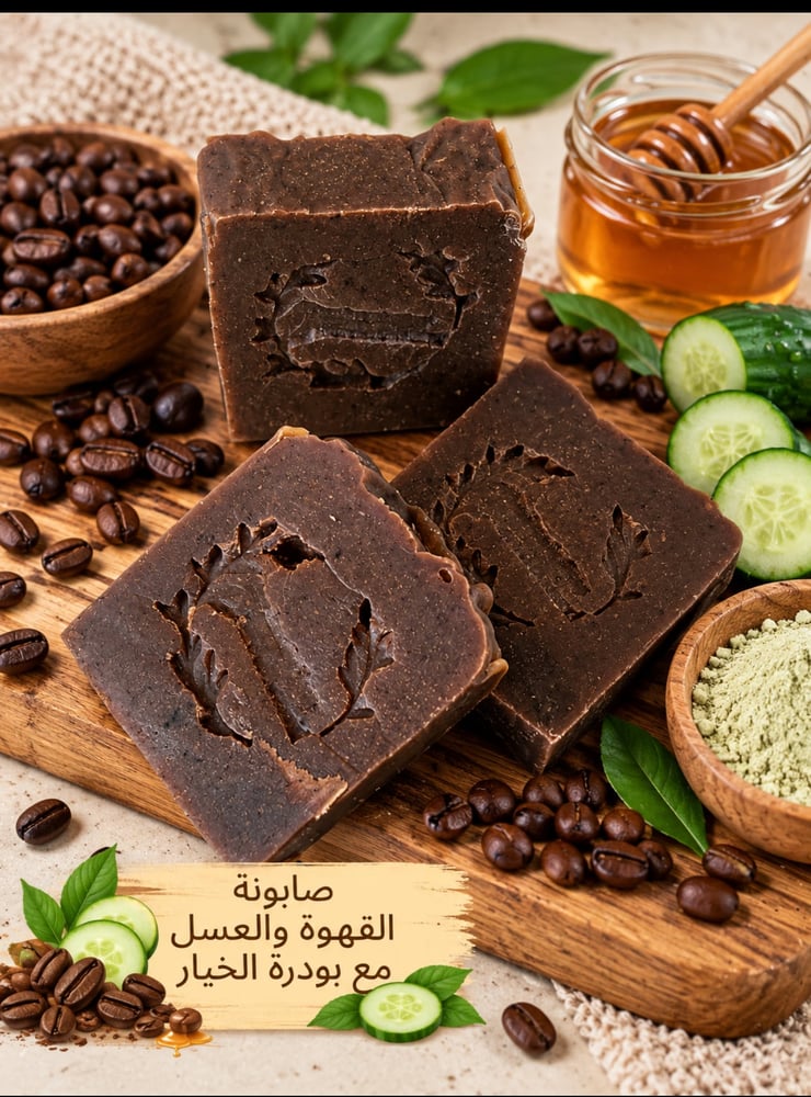 صابونة القهوه والعسل وبودرة الخيار انتعاش وترطيب عالي