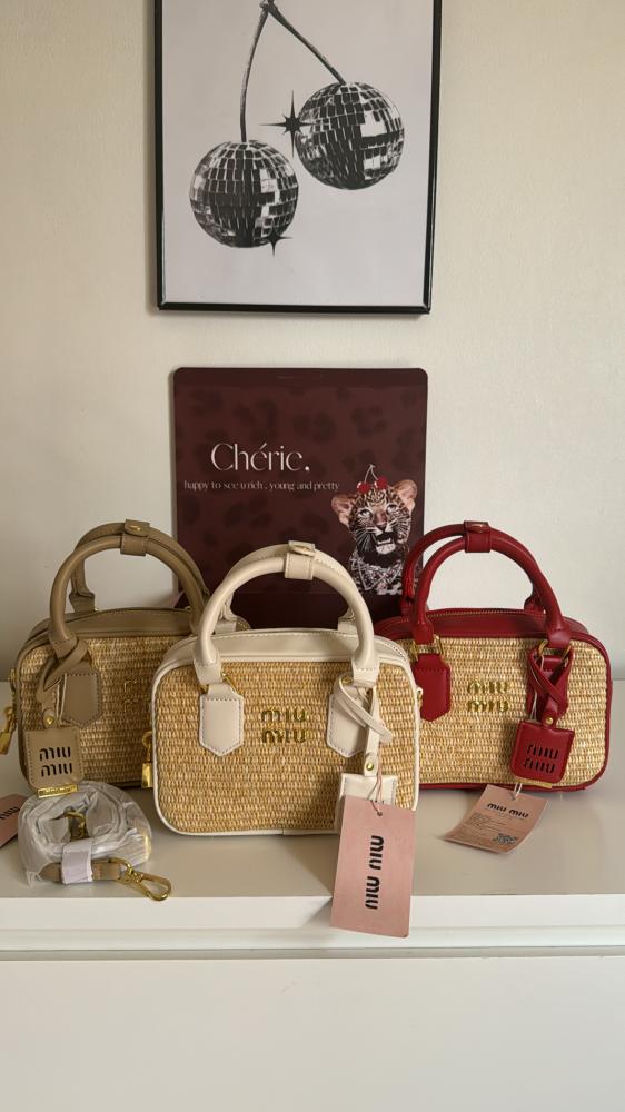 Miu Woven Raffia and Leather