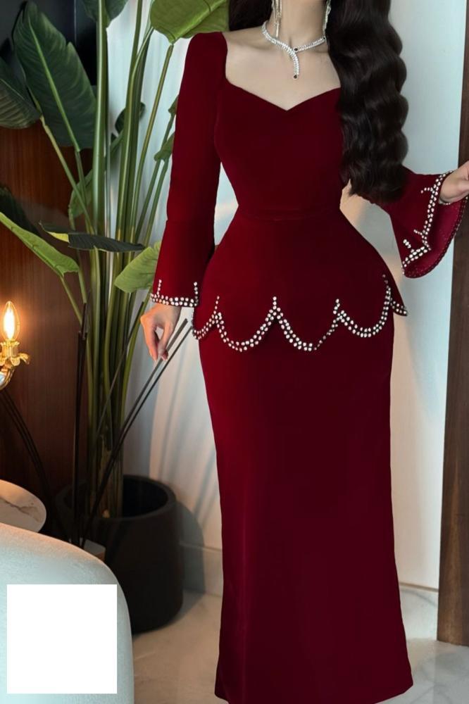 فستان سهره ساتر لون عنابي طويل