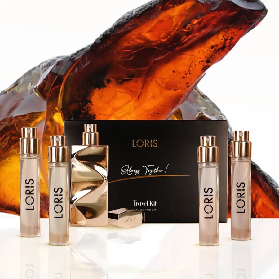 مجموعة طقم سفر عطر زعفران عنبر – 5 قطع × 10 مل