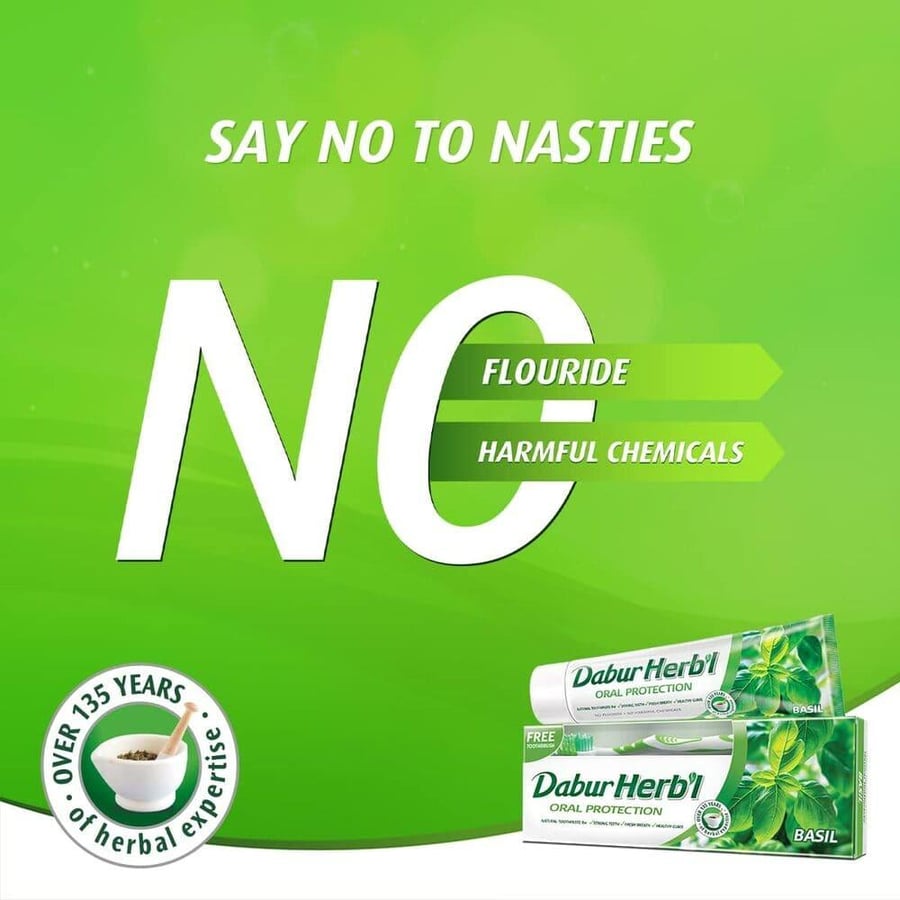 Dabur Herbal Toothpaste with Brush Basil - 150 gm