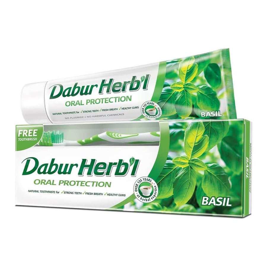 Dabur Herbal Toothpaste with Brush Basil - 150 gm