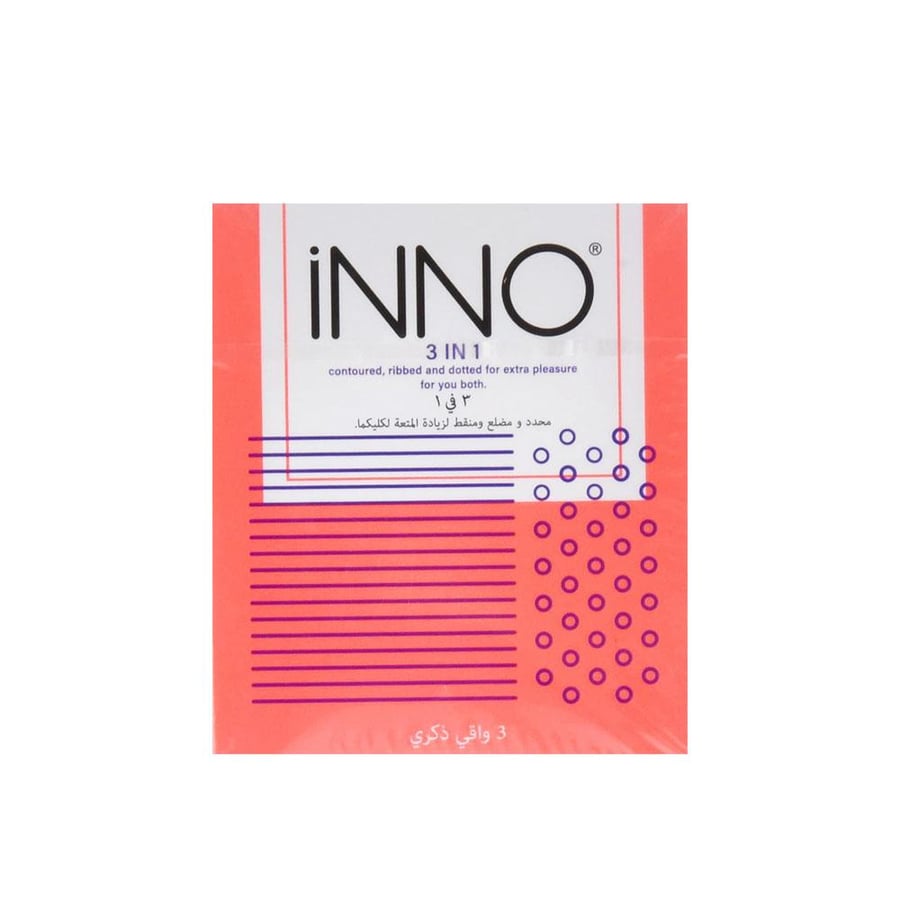 Inno Condoms Contoured, Ribbed & Dotted For Extra Pleasure - 3 pcs