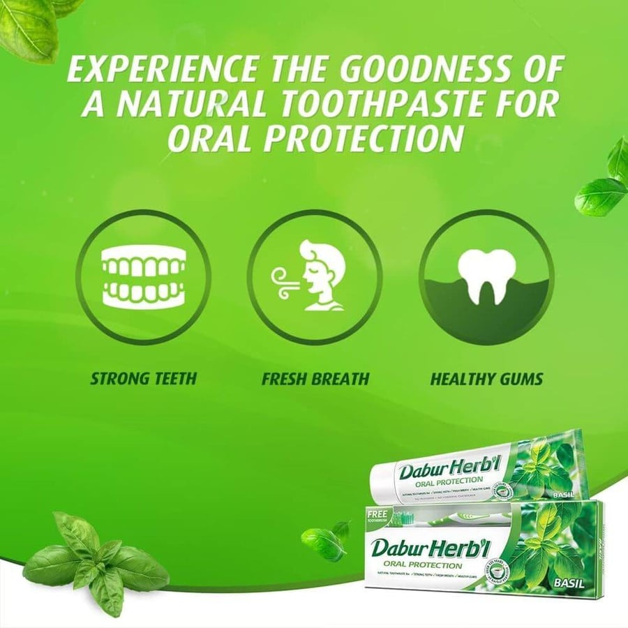 Dabur Herbal Toothpaste with Brush Basil - 150 gm