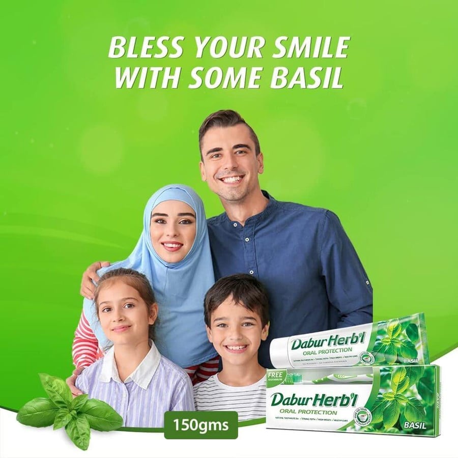 Dabur Herbal Toothpaste with Brush Basil - 150 gm