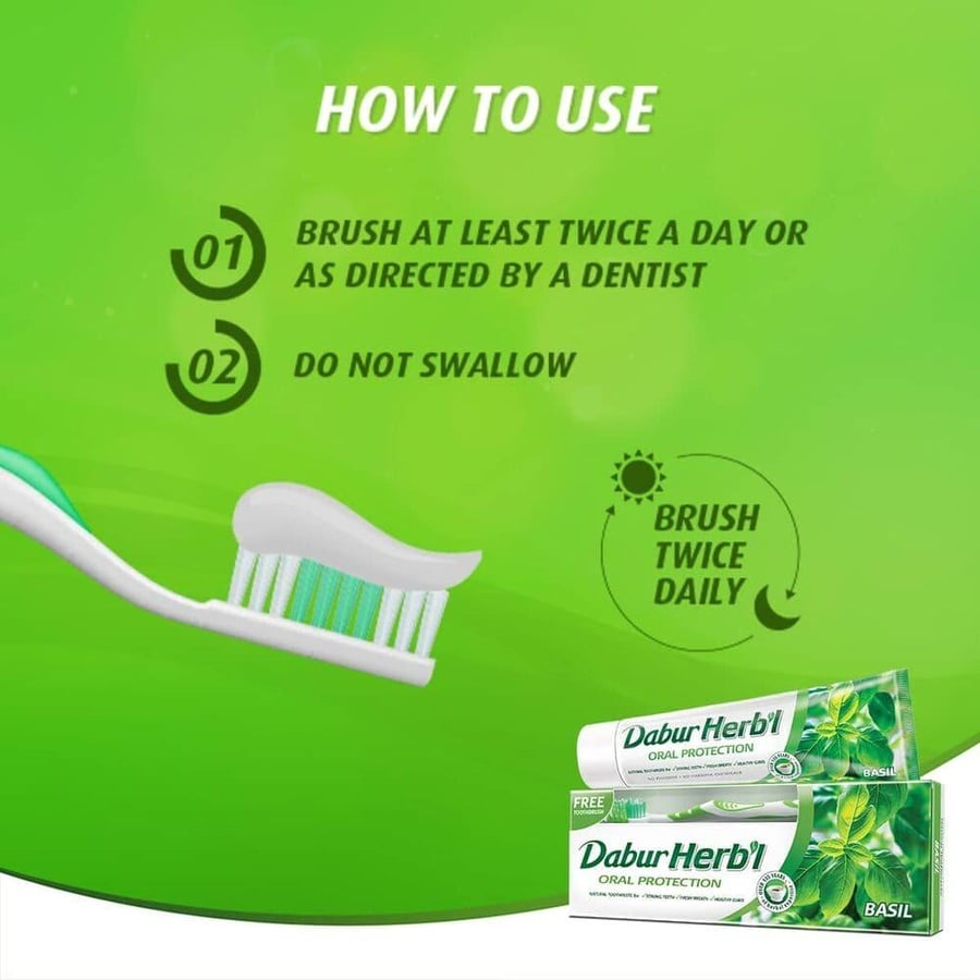 Dabur Herbal Toothpaste with Brush Basil - 150 gm