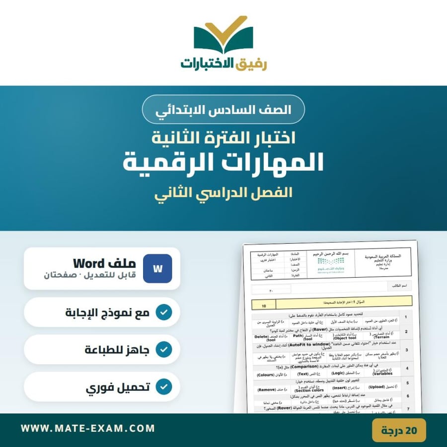 Digital Skills Test for Sixth Grade Primary
