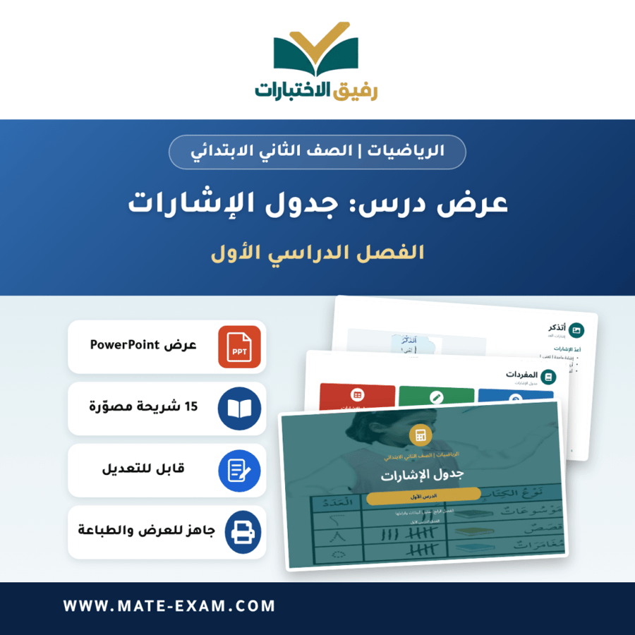 عرض درس جدول الإشارات - الرياضيات الصف الثاني الابتدائي - الفصل الدراسي الأول