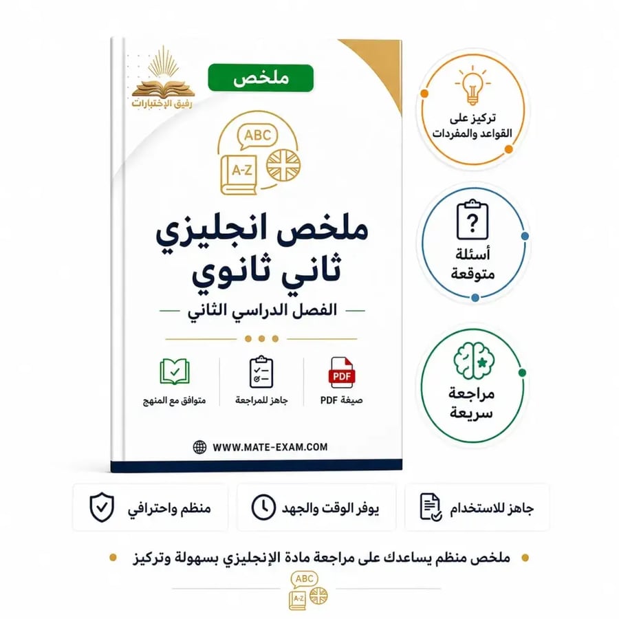 ملخص انجليزي ثاني ثانوي ف 2 1448 هـ