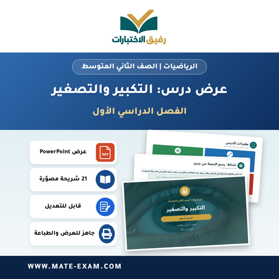 عرض درس التكبير والتصغير - الرياضيات الصف الثاني المتوسط - الفصل الدراسي الأول