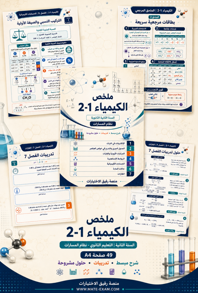 ملخص الكيمياء 2-1 ثاني ثانوي الفصل الأول 1448 هـ