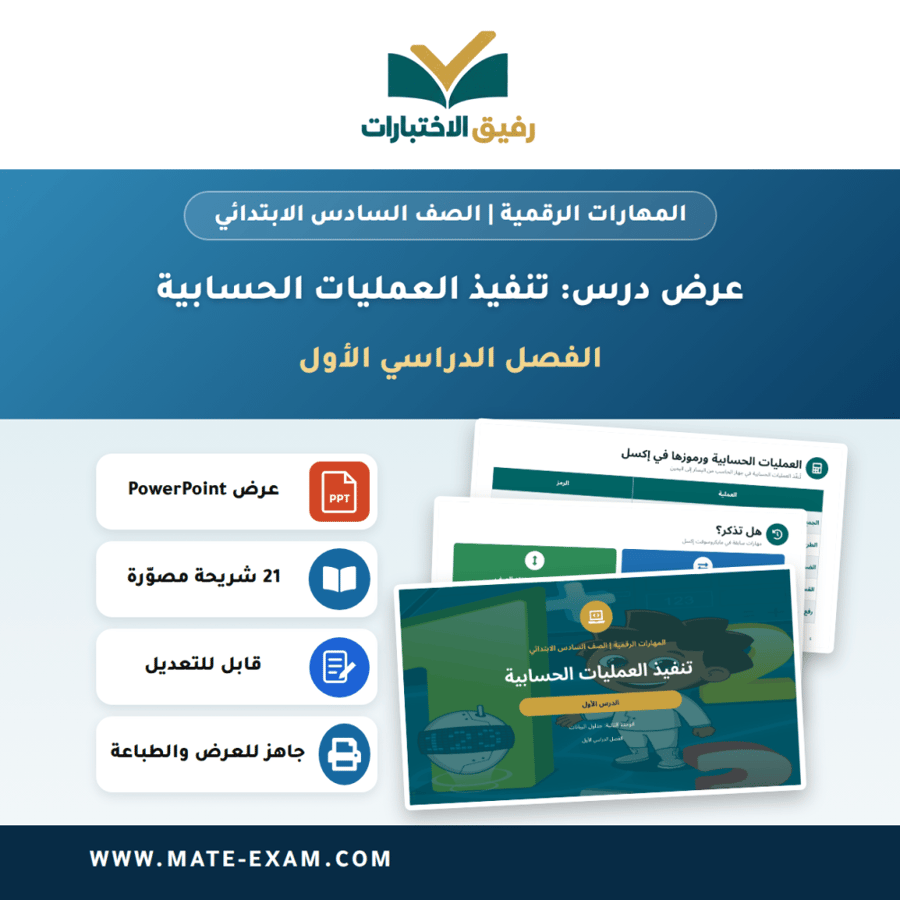 عرض درس تنفيذ العمليات الحسابية - المهارات الرقمية الصف السادس الابتدائي - الفصل الدراسي الأول