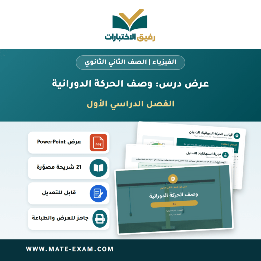 عرض درس وصف الحركة الدورانية - الفيزياء الصف الثاني الثانوي - الفصل الدراسي الأول