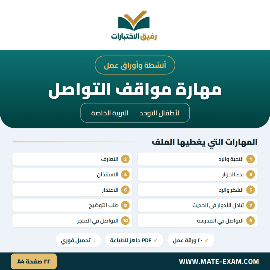 أنشطة وأوراق عمل مواقف التواصل لأطفال التوحد