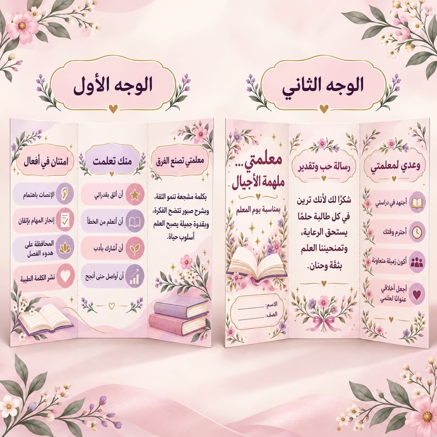 مطوية عن يوم المعلم معلمتي ملهمه