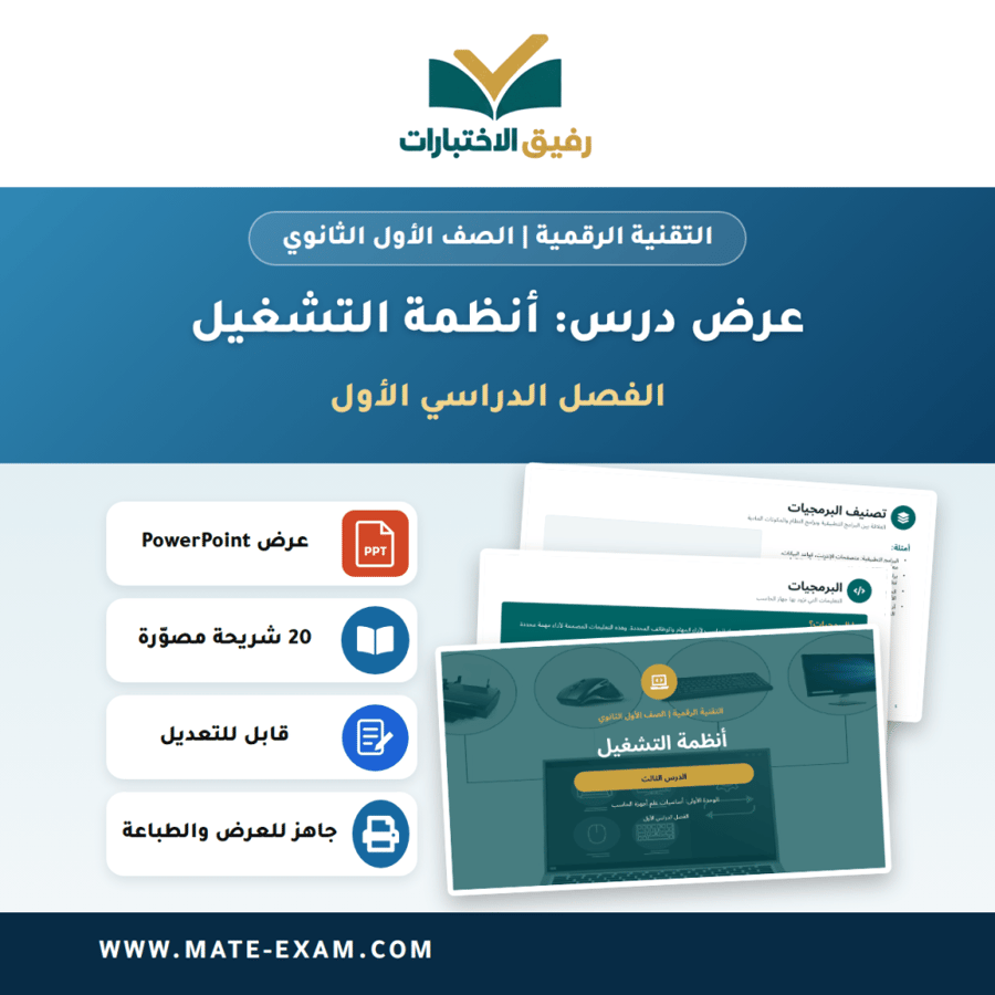 عرض درس أنظمة التشغيل - التقنية الرقمية الصف الأول الثانوي - الفصل الدراسي الأول