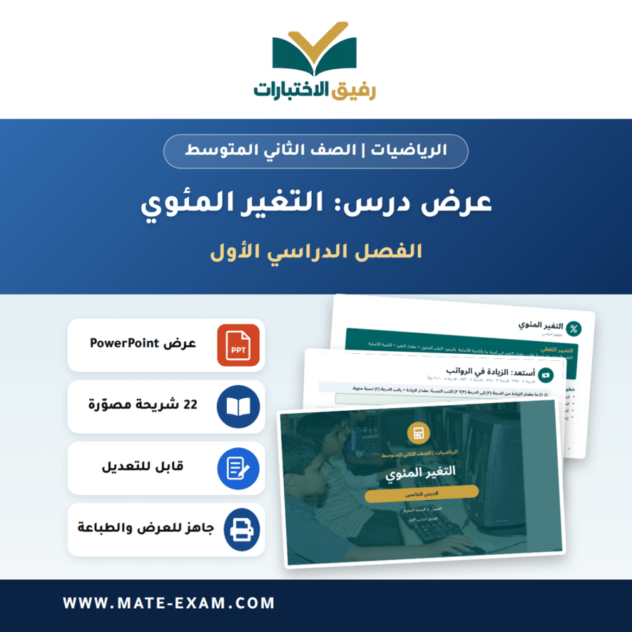 عرض درس التغير المئوي - الرياضيات الصف الثاني المتوسط - الفصل الدراسي الأول