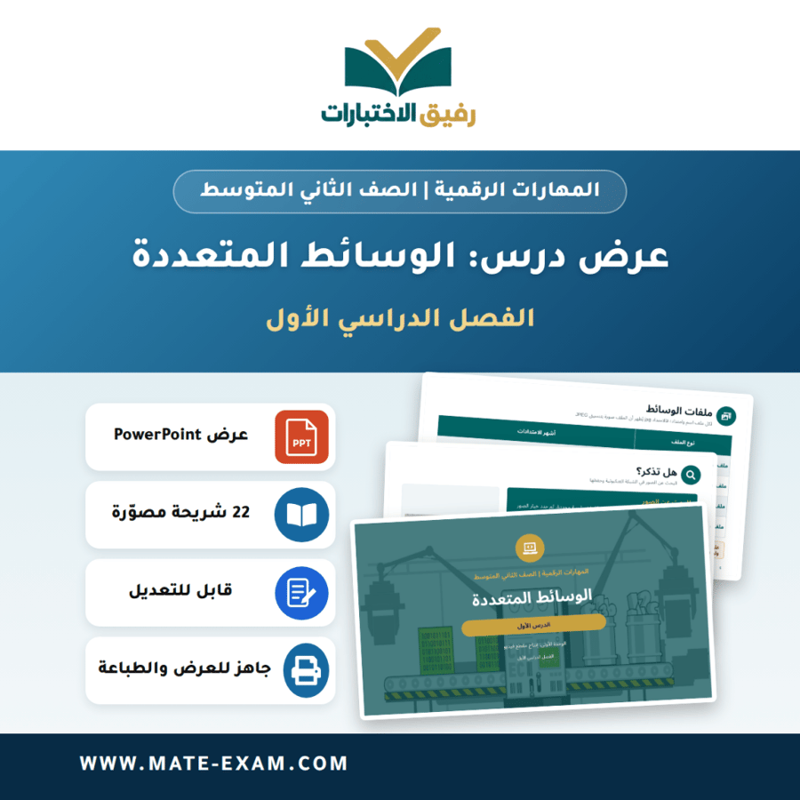 عرض درس الوسائط المتعددة - المهارات الرقمية الصف الثاني المتوسط - الفصل الدراسي الأول