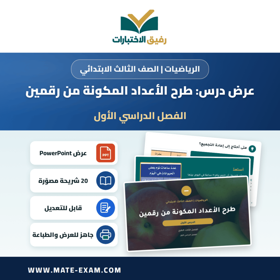 عرض درس طرح الأعداد المكونة من رقمين - الرياضيات الصف الثالث الابتدائي - الفصل الدراسي الأول